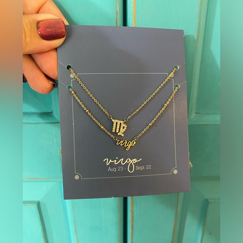 New with tag Virgo necklace set Goldtone adjustable Astrology sign birthday gift